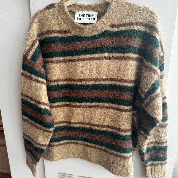 The Tiny Big Sister Women's Striped Crew Neck Sweater - Brown and Green - Picture 4 of 5